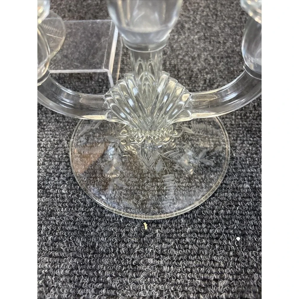 2~Vtg~Indiana Glass~Shell & Arch~3-Light Candlestick Holder